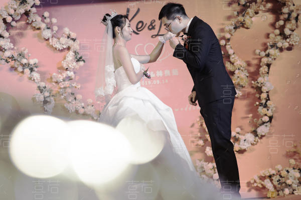 珊瑚粉布置+四大金刚+婚纱礼服+婚车装饰+灯光