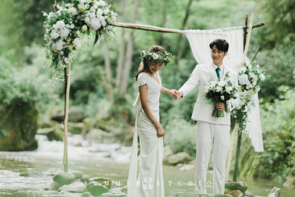 目的地婚礼婚纱照、清新、浅滩