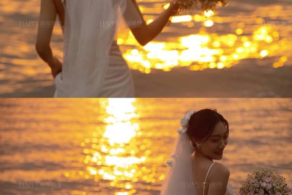 【充满浪漫彩色的夕阳婚纱照】