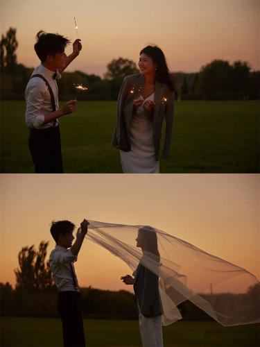 夕阳草坪婚纱照，属于你得专属浪漫