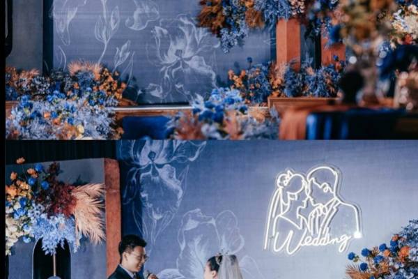 蓝橙复古撞色婚礼