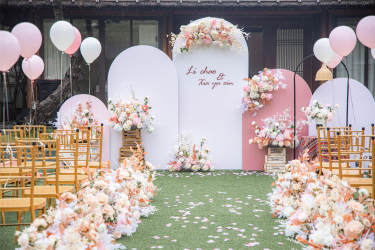 《马卡龙》复古粉色系 户外草坪婚礼