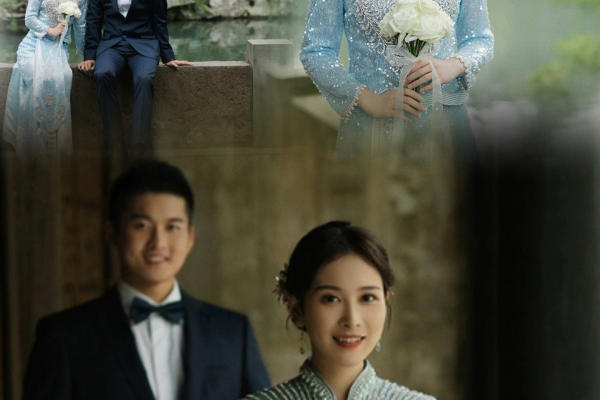 阜阳婚纱照|冰蓝色秀禾园林婚纱照超出片